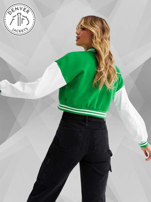 Pink Vanilla Crop Varsity Green Jacket