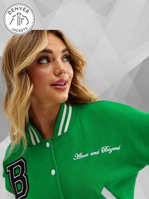 Pink Vanilla Green And White Crop Varsity Bomber Jacket