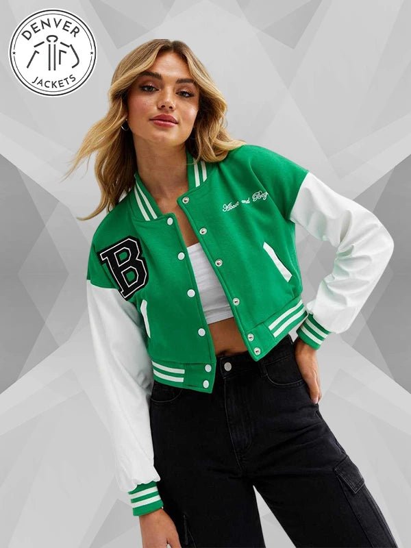 Pink Vanilla Green Crop Varsity Jacket