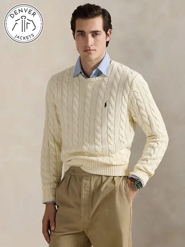 Polo Ralph Lauren Mens Cable Knit Cotton Sweater White