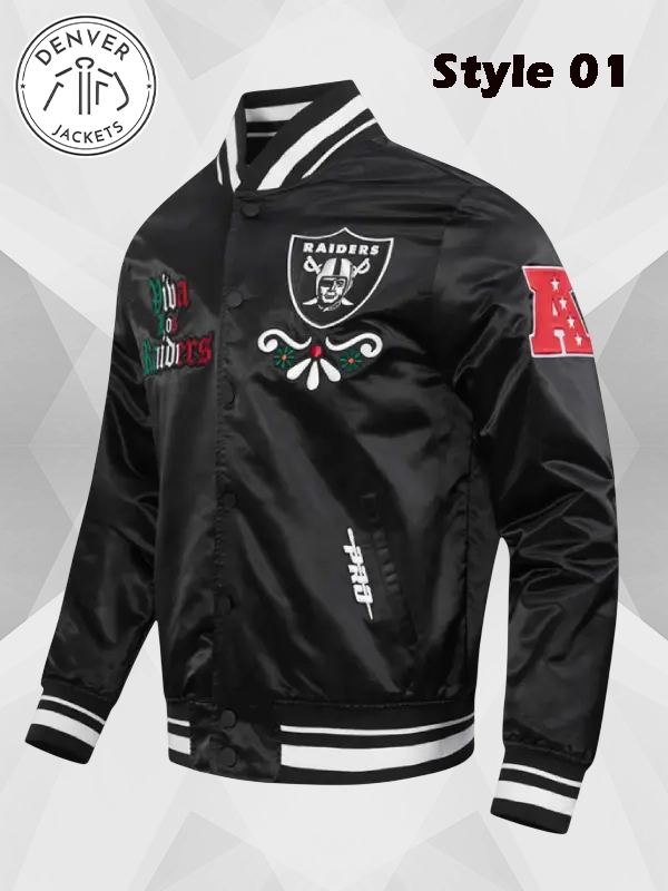 Pro Standard Viva Los Raiders Sugar Skull Satin Jacket Black