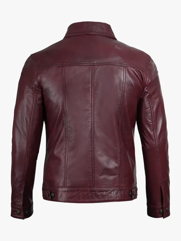 Real Lambskin Leather Burgundy Trucker Jacket