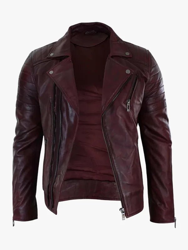 Men's Slim Fit Brando Burgundy Biker Jacket - Image 3