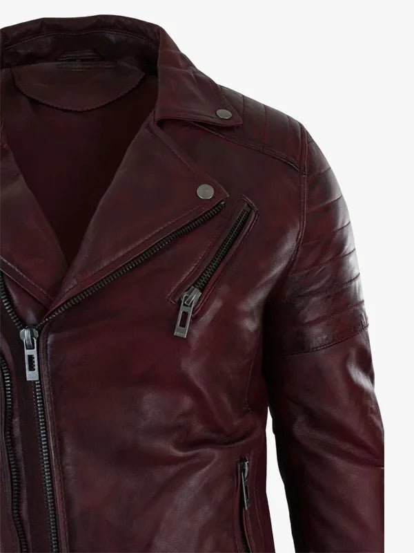 Men's Slim Fit Brando Burgundy Biker Jacket - Image 4