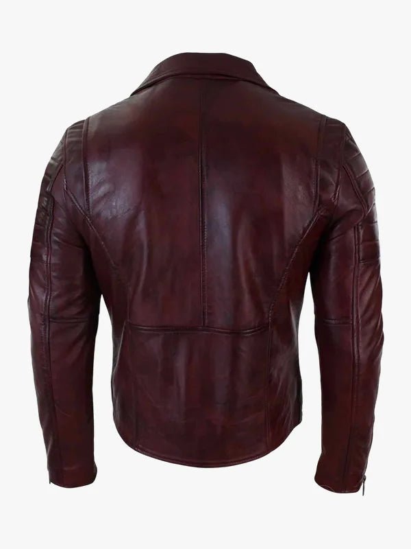 Men's Slim Fit Brando Burgundy Biker Jacket - Image 5