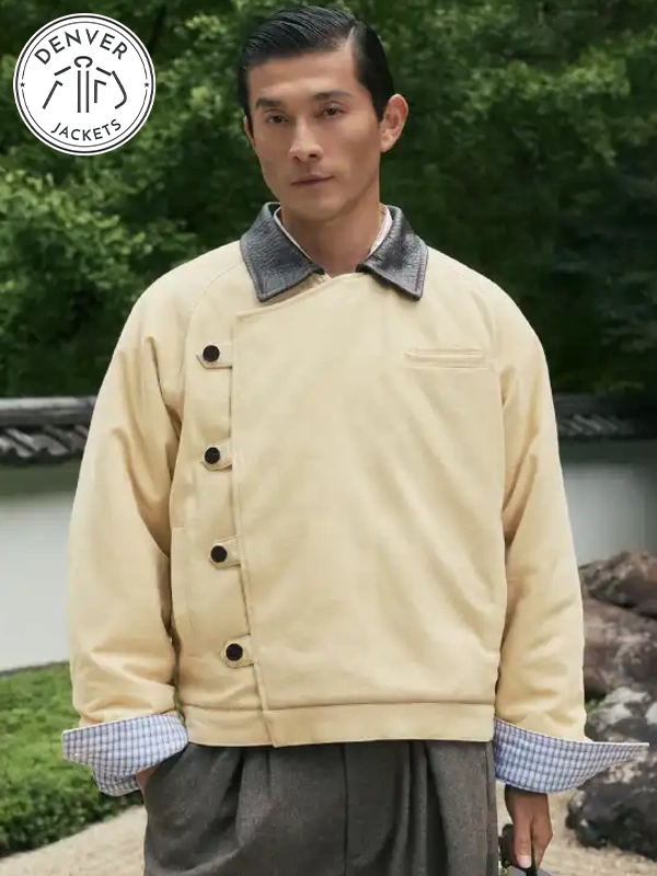 Shinzo 15oz Beige Canvas Jacket Leather Collar