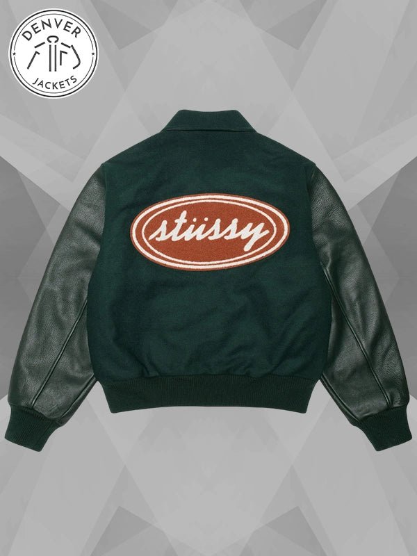 Stussy Script Oval Varsity Jacket Green