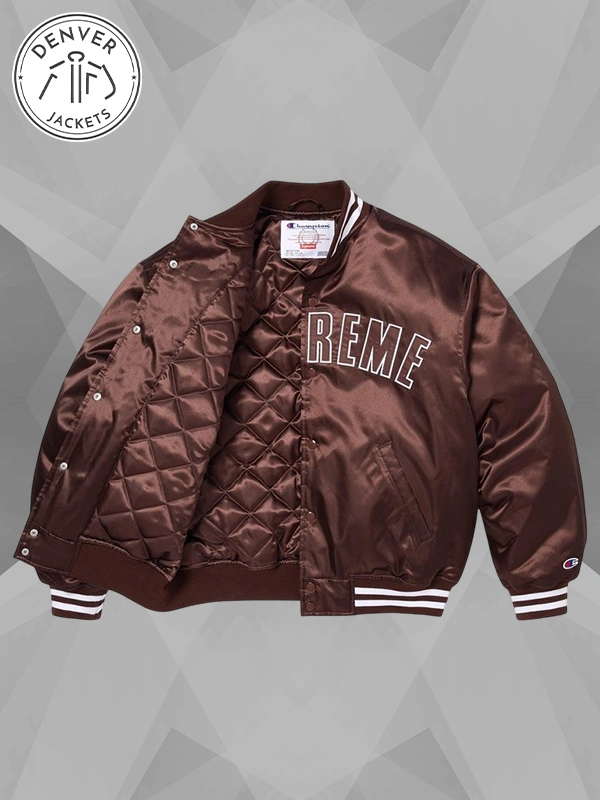 Supreme Champion Satin Varsity Brown Jacket