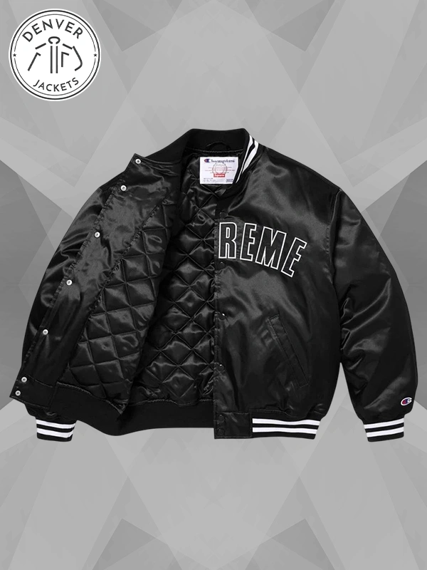 Supreme Champion Satin Varsity Jacket Black