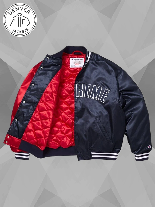 Supreme Champion red and Blue Satin Varsity Jacket