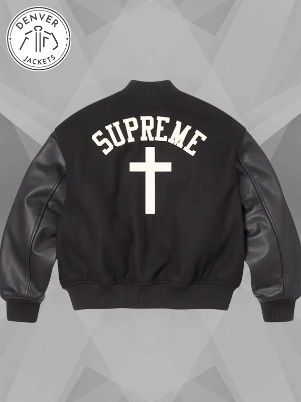 Supreme SS26 Cross Varsity Black Jacket