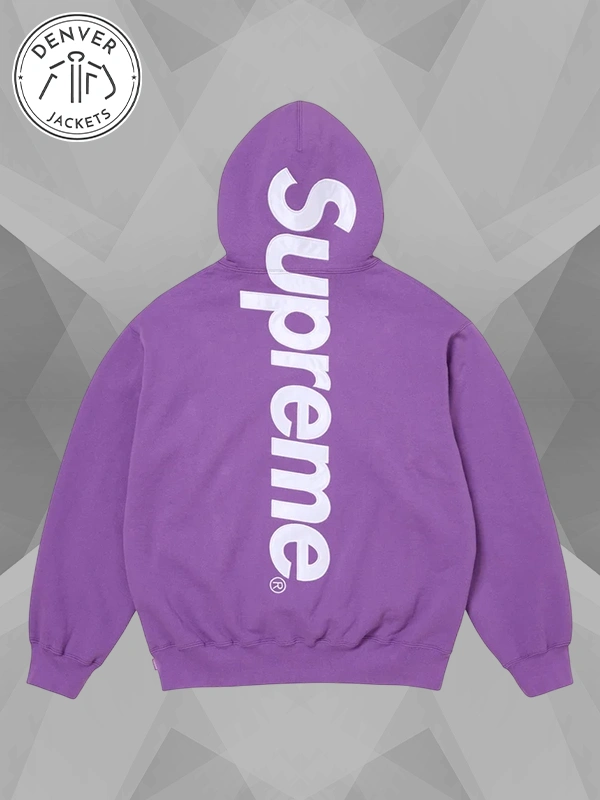 Supreme Satin Applique Hoodie Purple