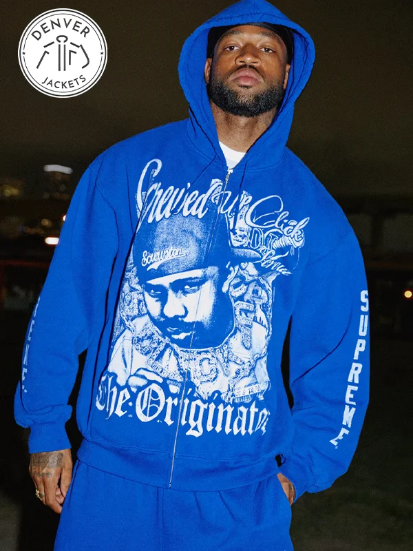 Supreme x DJ Screw Zipper Blue Hoodie