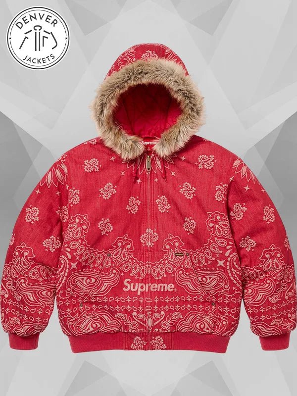 Supreme Bandana Jacquard Denim Red Jacket