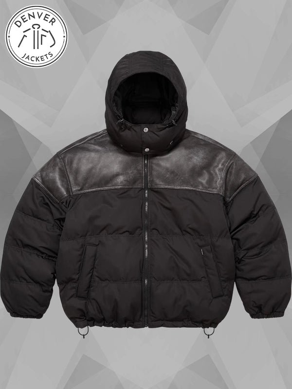 Supreme Leather Yoke Puffer Jacket Black