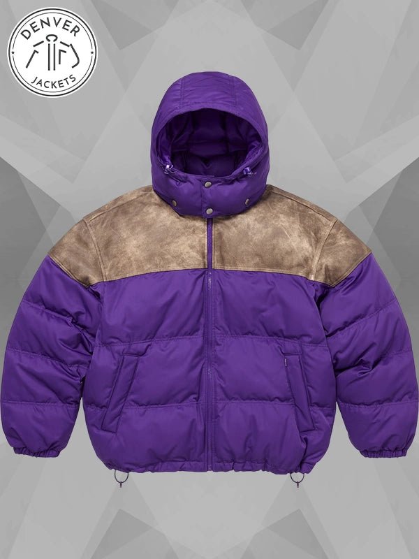 Supreme Leather Yoke Puffer Jacket Purple