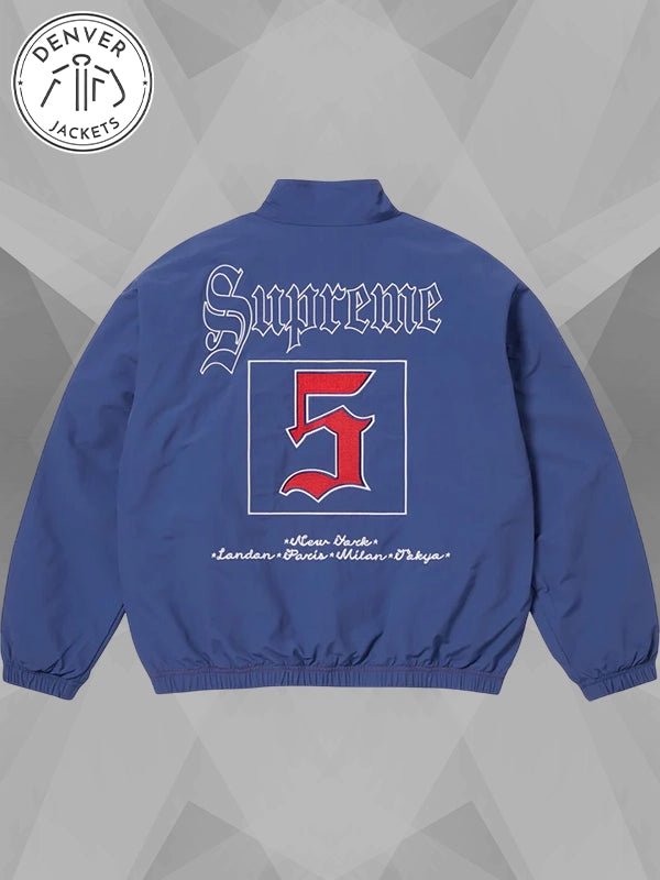 Supreme Old English Track Jacket Navy Blue Red