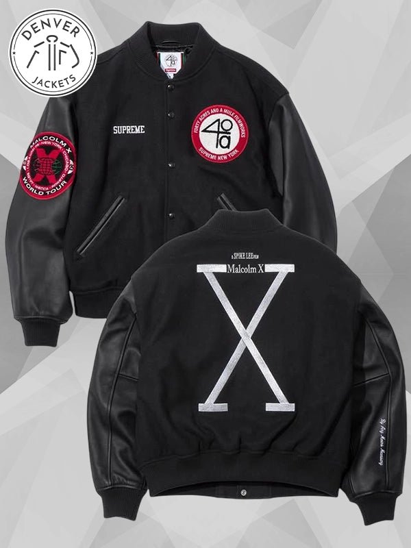 Supreme x 40 Acres Malcolm X Varsity Jacket Black
