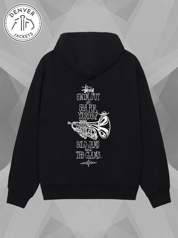 Swim Out Stussy Zip Hoodie Black