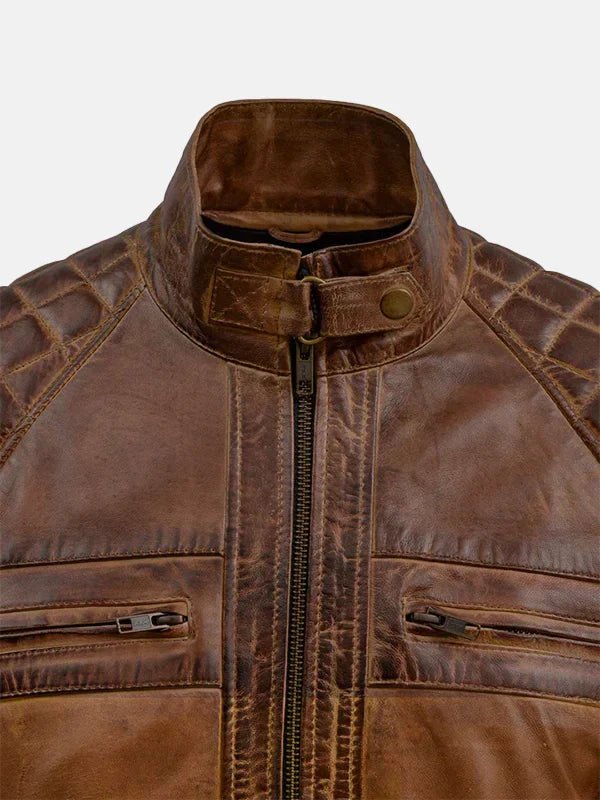 Tan Waxed Leather Jacket Men's