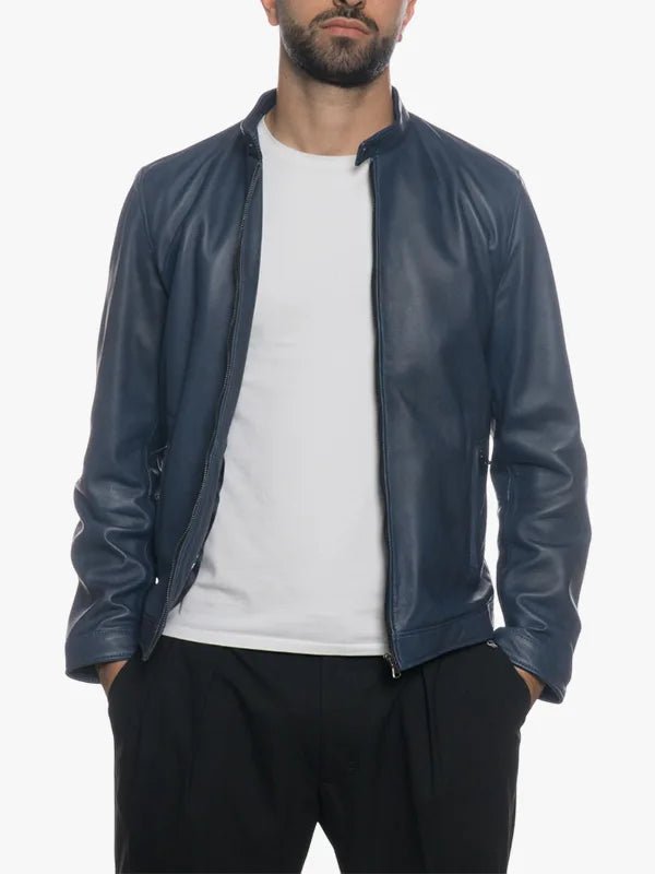 U010 - Men's Genuine Blue Jacket in Leather