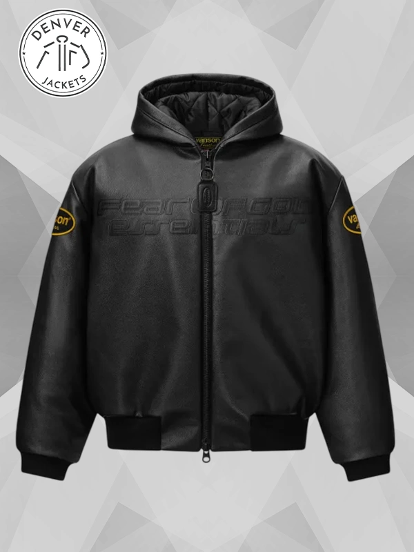 Vanson Fear Of God Essentials Leather Hooded Bomber Jacket