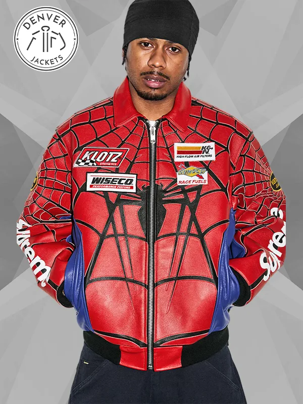Vanson Leathers Supreme Spiderman Jacket Red