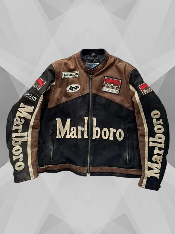 Vintage Marlboro Brown Leather Racer Jacket