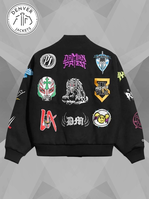 WWE 2026 Superstar Logos Black Varsity Jacket