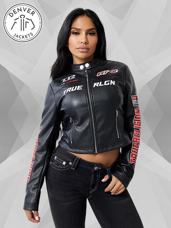 Women s True Religion Moto Faux Leather Jacket Black