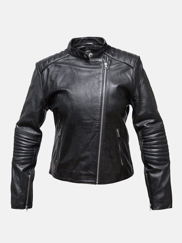 Womens Asymmetrical Cropped Leather Jacket 1