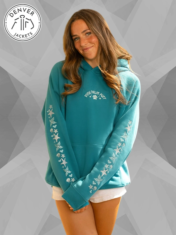 Women's Pink Palm Puff Under The Sea Hoodie In Deep Blue