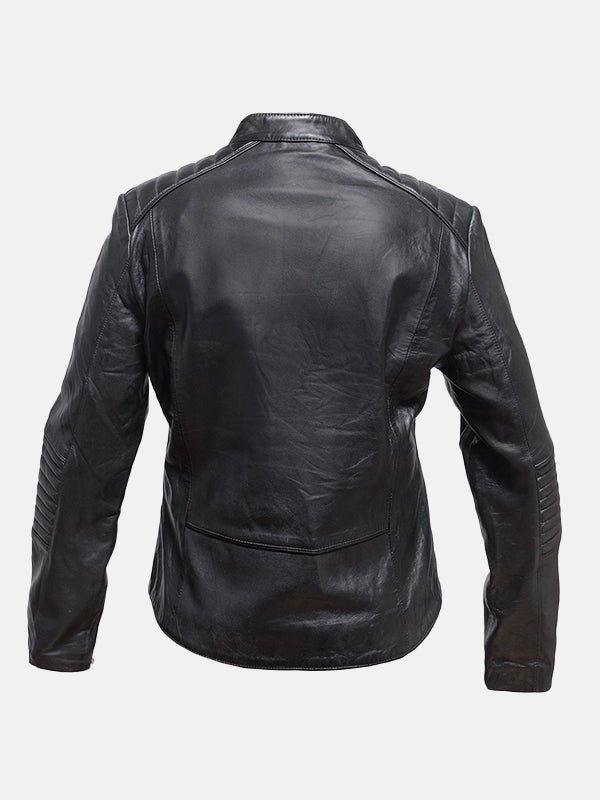 Womens Snap Tab Collar Black Leather Jacket Back 63b50589 a011 48f3 8b02 1d768da0034c