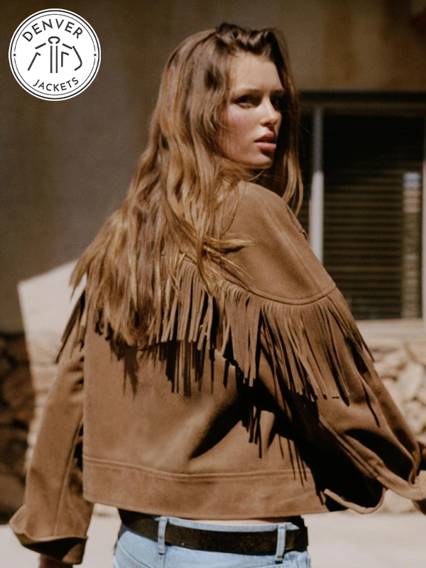 Zara Faux Suede Fringed Brown Jacket