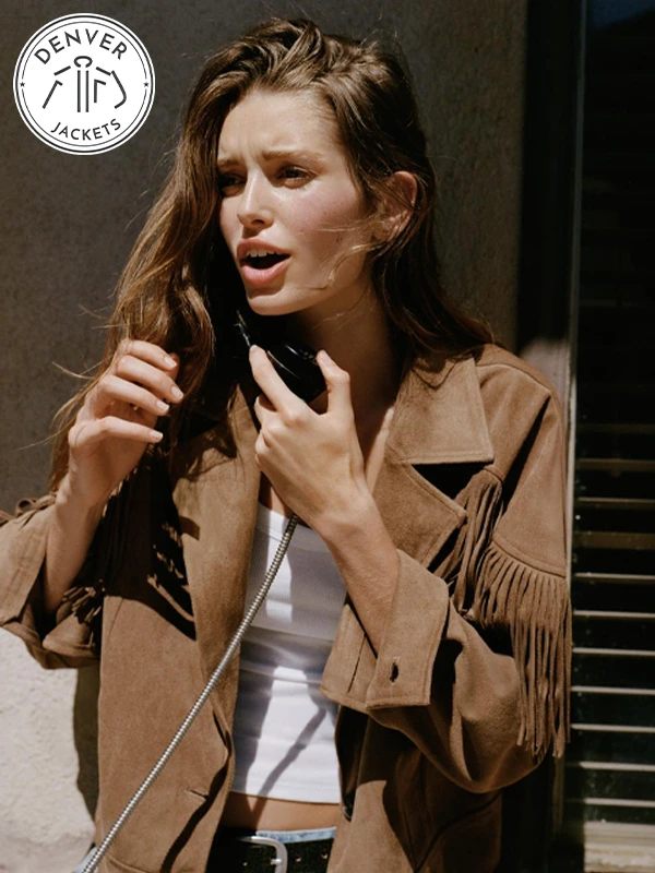 Zara Faux Suede Fringed Jacket Brown