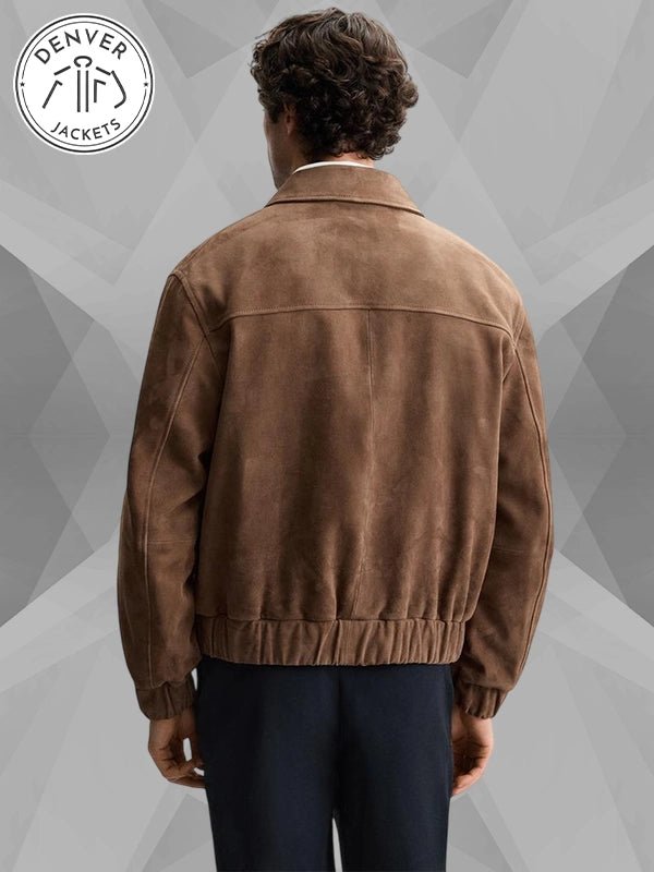 Zara Suede Leather Bomber Jacket Brown