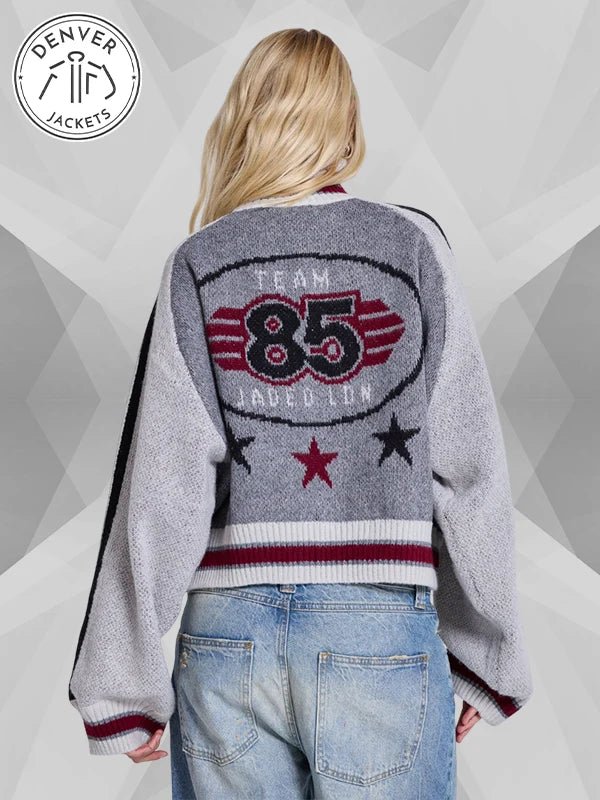 grey jaded london team 85 knitted bomber jacket