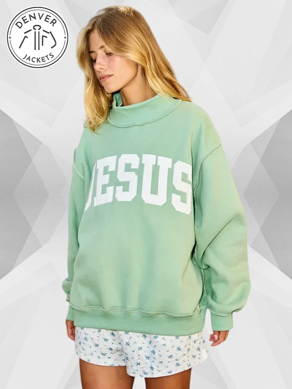 jesus mock neck sweatshirt Green