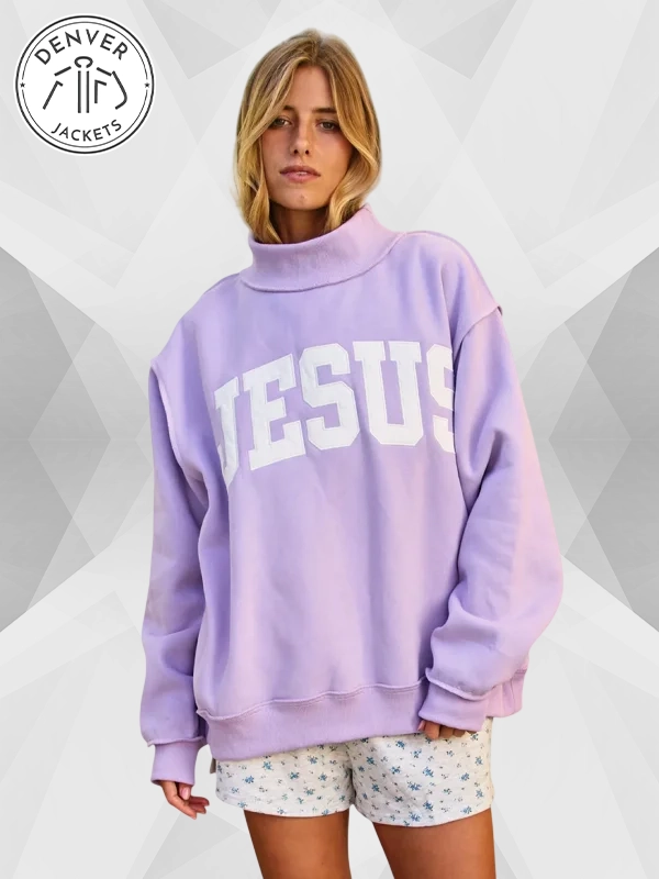 jesus mock neck sweatshirt Purple