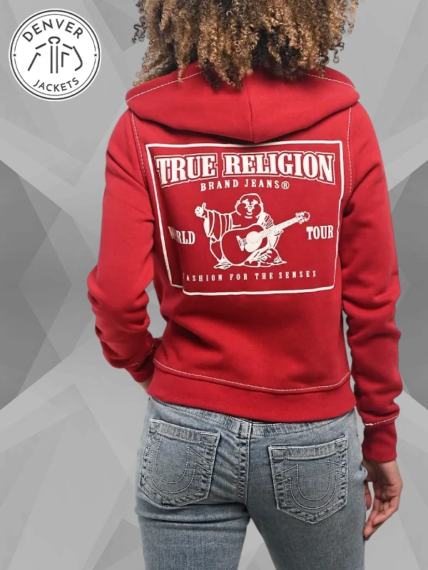 true religion red zip up hoodie